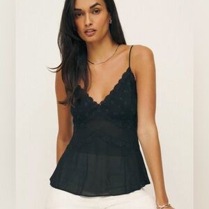 New Reformation Eris Lace Sheer Black Top